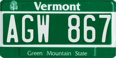VT license plate AGW867