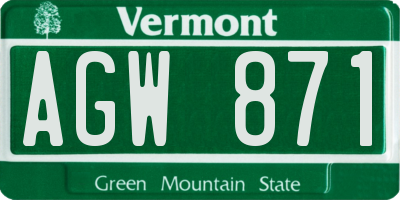 VT license plate AGW871