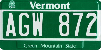 VT license plate AGW872