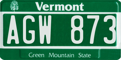 VT license plate AGW873