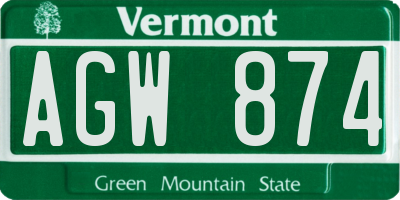 VT license plate AGW874