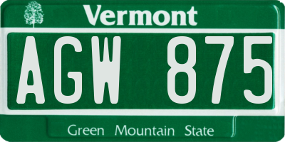 VT license plate AGW875