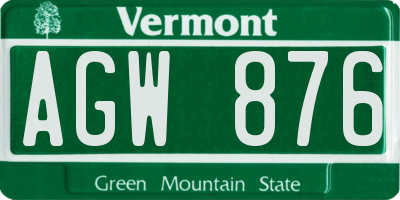 VT license plate AGW876