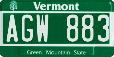 VT license plate AGW883