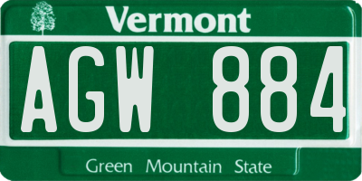 VT license plate AGW884