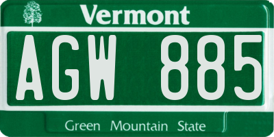VT license plate AGW885