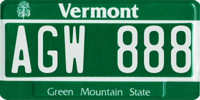 VT license plate AGW888