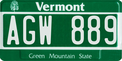 VT license plate AGW889