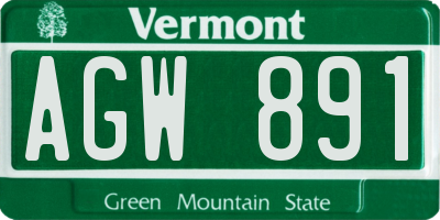 VT license plate AGW891