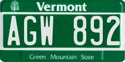 VT license plate AGW892