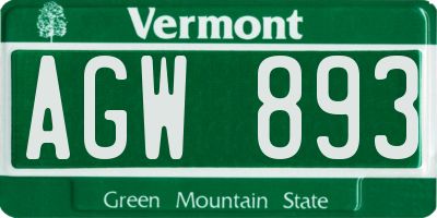 VT license plate AGW893