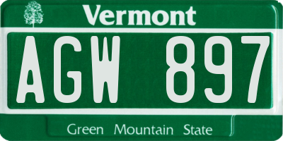 VT license plate AGW897