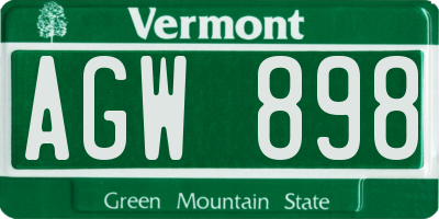 VT license plate AGW898