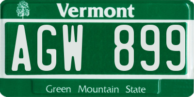 VT license plate AGW899