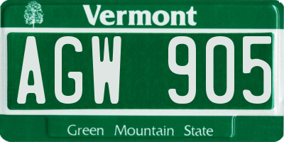 VT license plate AGW905