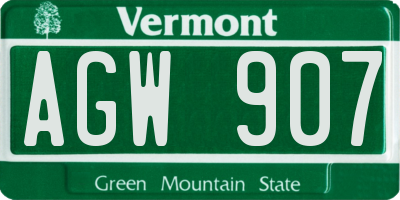 VT license plate AGW907