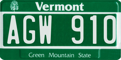 VT license plate AGW910