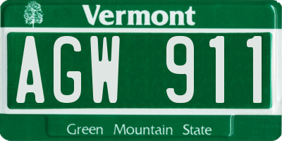 VT license plate AGW911