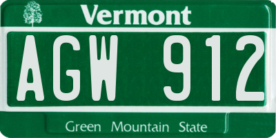 VT license plate AGW912