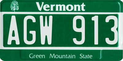 VT license plate AGW913