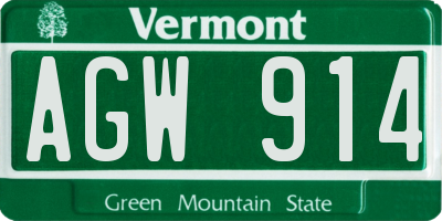 VT license plate AGW914