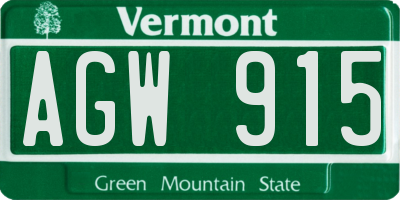 VT license plate AGW915