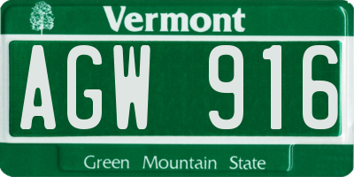 VT license plate AGW916