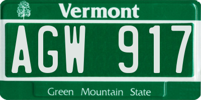 VT license plate AGW917