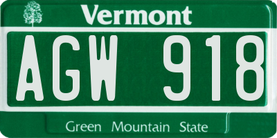 VT license plate AGW918