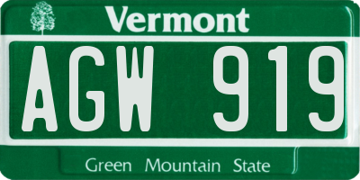 VT license plate AGW919