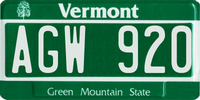 VT license plate AGW920
