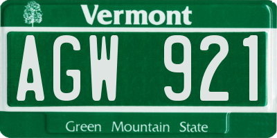 VT license plate AGW921