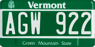 VT license plate AGW922