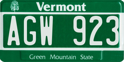 VT license plate AGW923