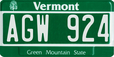VT license plate AGW924