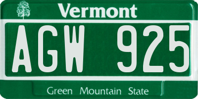 VT license plate AGW925