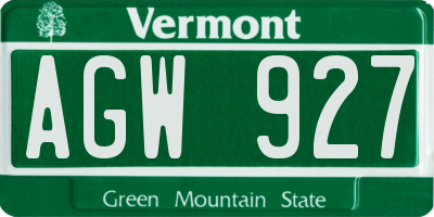 VT license plate AGW927