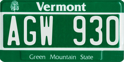VT license plate AGW930
