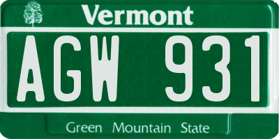 VT license plate AGW931