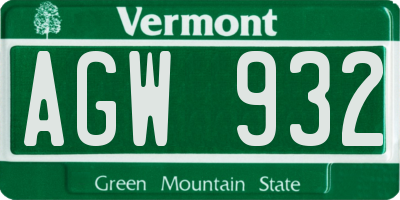 VT license plate AGW932