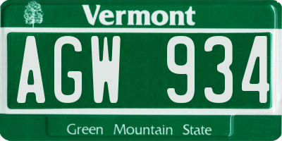 VT license plate AGW934