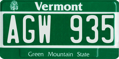 VT license plate AGW935
