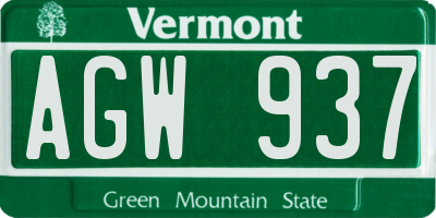 VT license plate AGW937