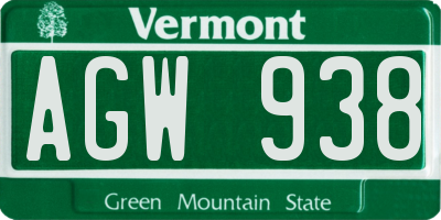 VT license plate AGW938