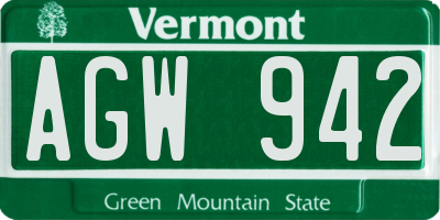 VT license plate AGW942