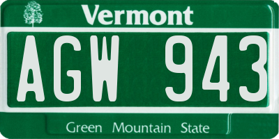 VT license plate AGW943