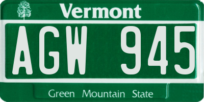 VT license plate AGW945