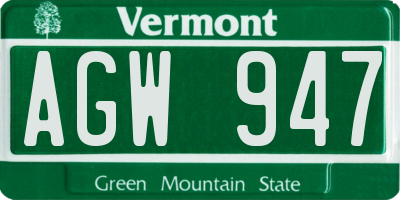 VT license plate AGW947