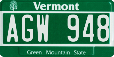 VT license plate AGW948