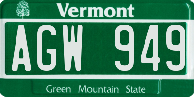 VT license plate AGW949